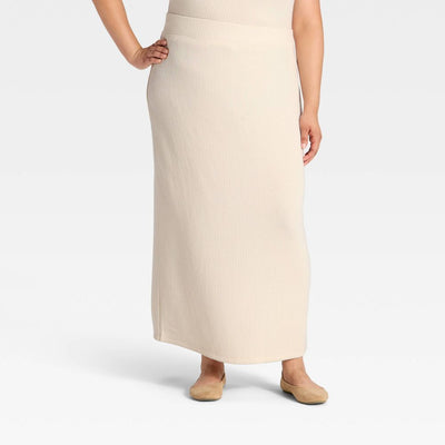 New - Women's Knit Ribbed Maxi Pencil Skirt - Universal Thread™ Cream 1X