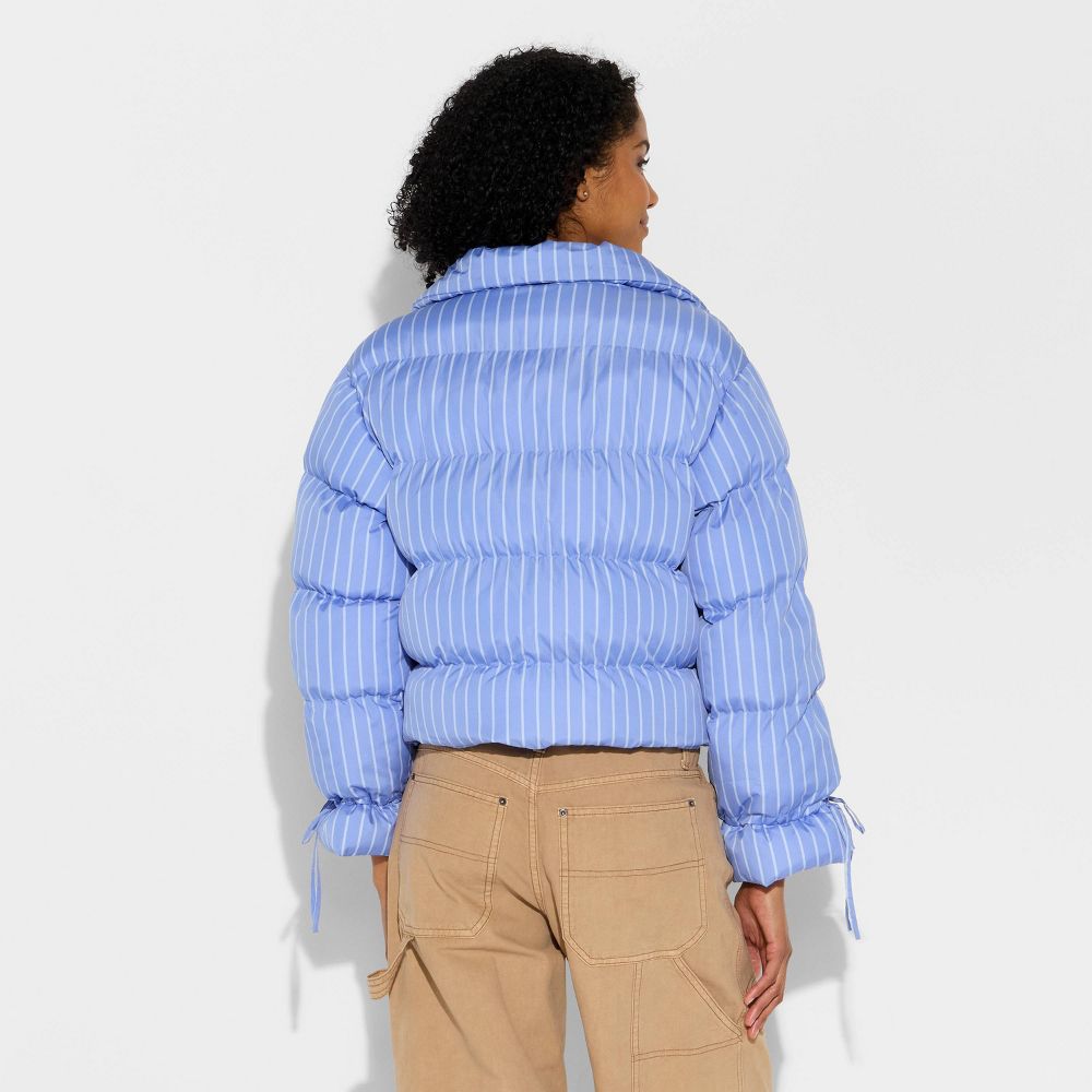 Open Box - Women's Bow Puffer Jacket - Wild Fable™ Blue Striped M