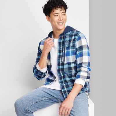 New - Original Use Men's Checked Plaid Hooded Button-Down Shirt Casual Flannel Jacket Original UseBullseye Deals