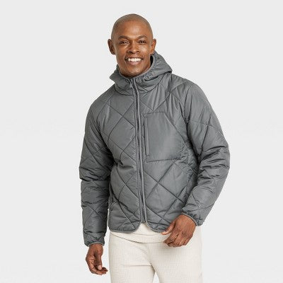 New - All In Motion Men's Zip-Up Winter Hooded Wind-Resistant Quilted Jacket Packable All in MotionBullseye Deals