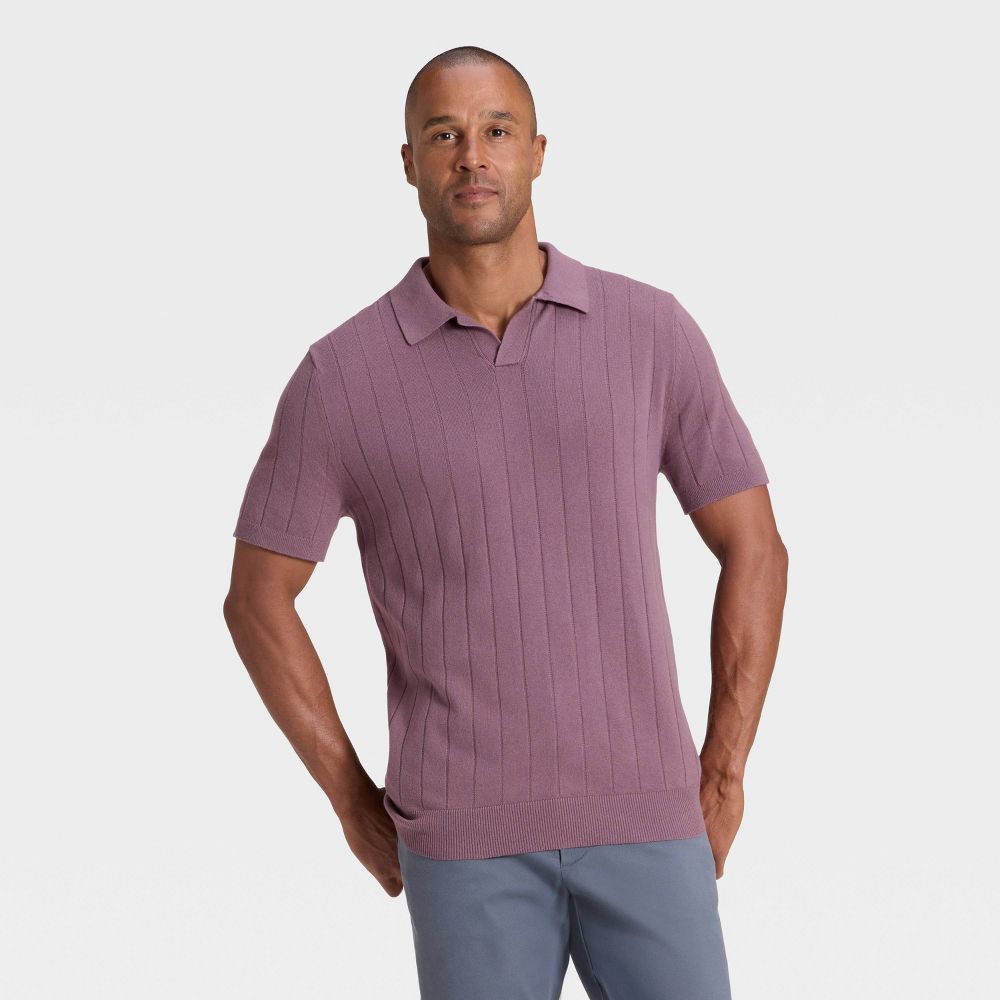 New - Men's Soft Knit Johnny Collar Polo Sweater - Goodfellow & Co™ Berry Pink XL