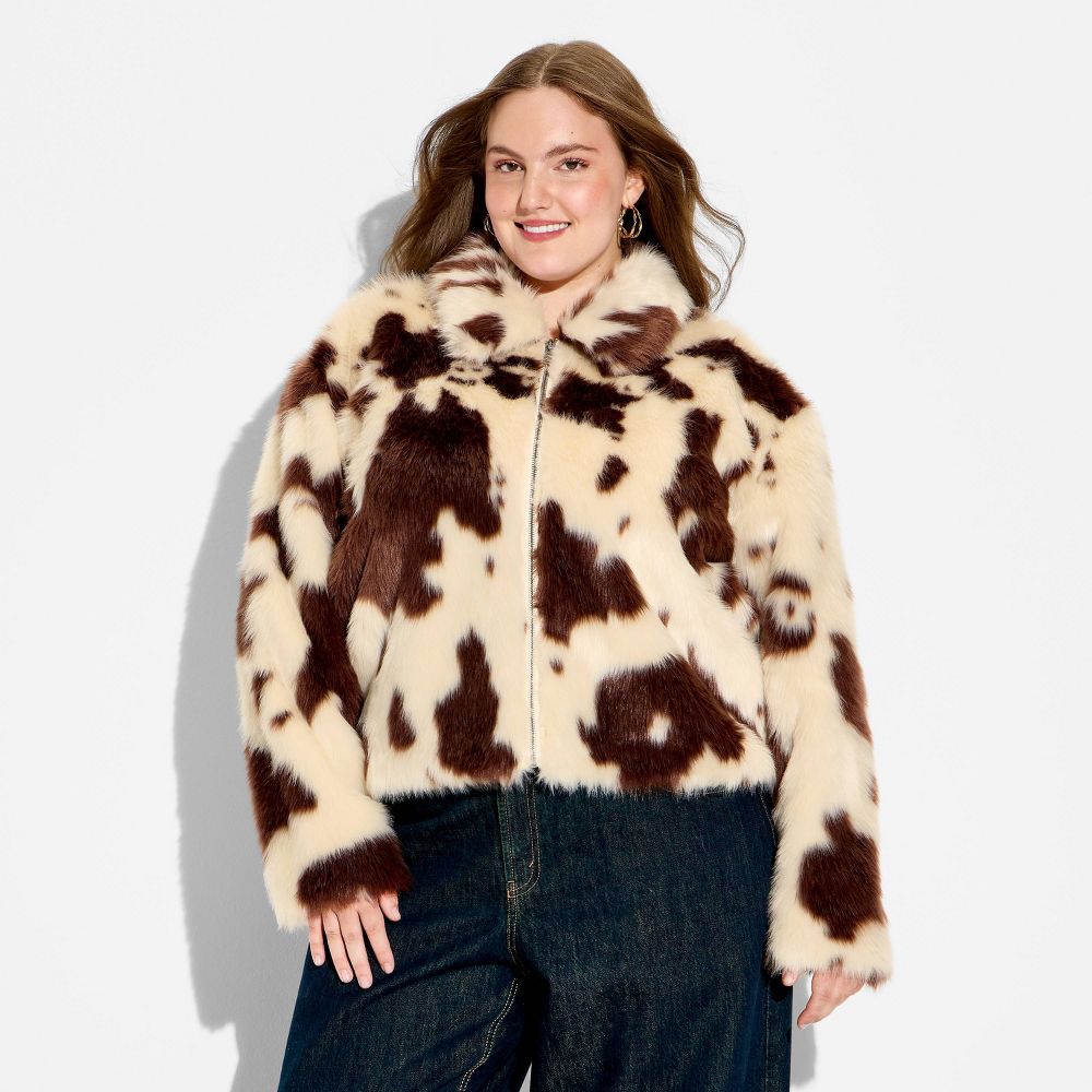 New - Women's Faux Fur Jacket - Wild Fable™ Light Brown Cow XXL