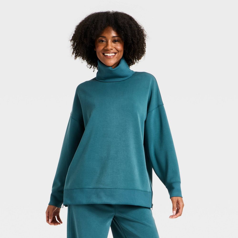 New - Women's Airy Sleek Funnel Neck Sweatshirt - All In Motion™ Blue L