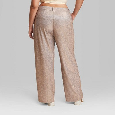 Wild Fable Women's High Rise Wide Leg Relaxed Glitter Trouser Pants Metallic Wild FableBullseye Deals