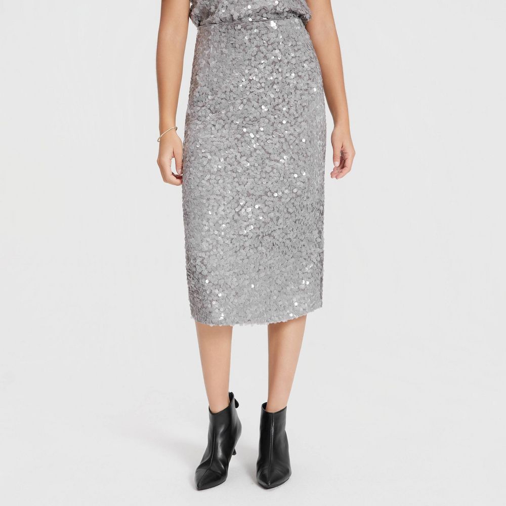 New - Women's Sequin Pencil Skirt - A New Day™ Gray XL