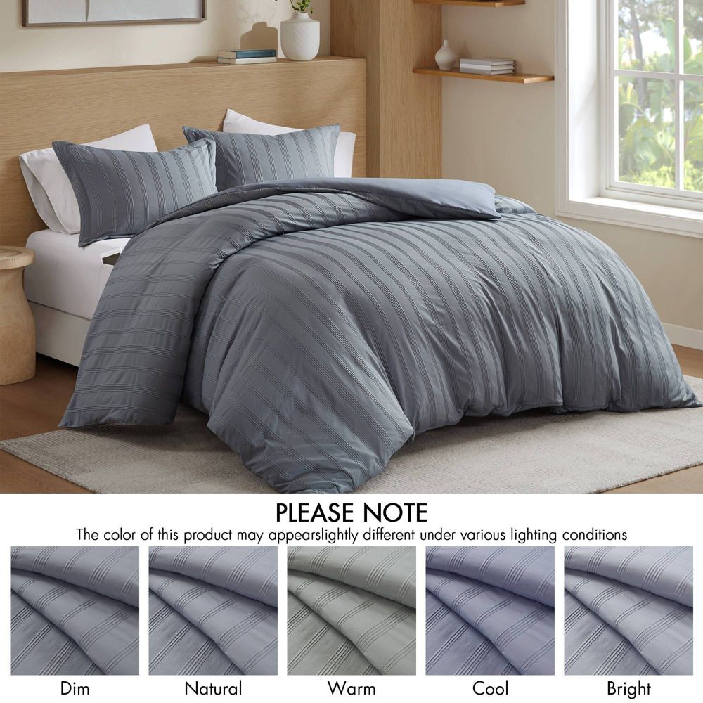 New - 510 Design Queen Logan Woven Striped Duvet Cover Set Blue