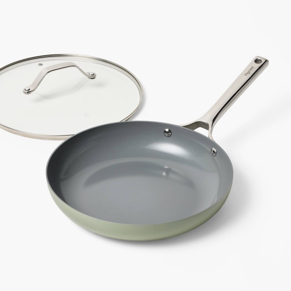 New - 12" Nonstick Ceramic Coated Aluminum Frying Pan with Cover Sage Green - Figmint™