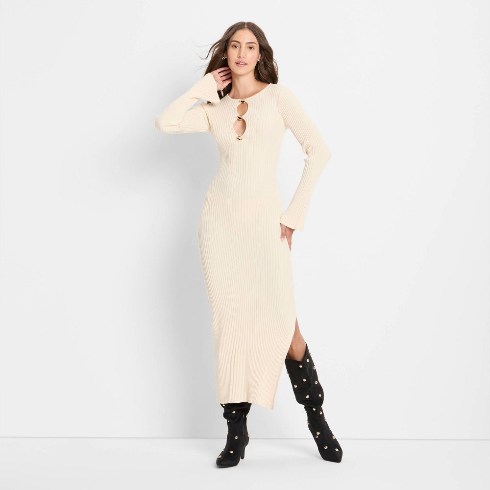New - Women's Ribbed Maxi Dress - Future Collective Cream S