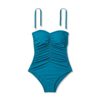 New - Shade & Shore Women's Shirred Bandeau One Piece Swimsuit Full Coverage Shade & ShoreBullseye Deals
