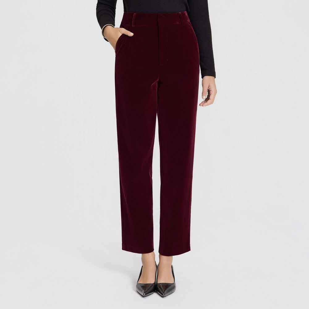New - Women's Mid-Rise Velvet Tapered Trousers - A New Day™ Wine Red 16