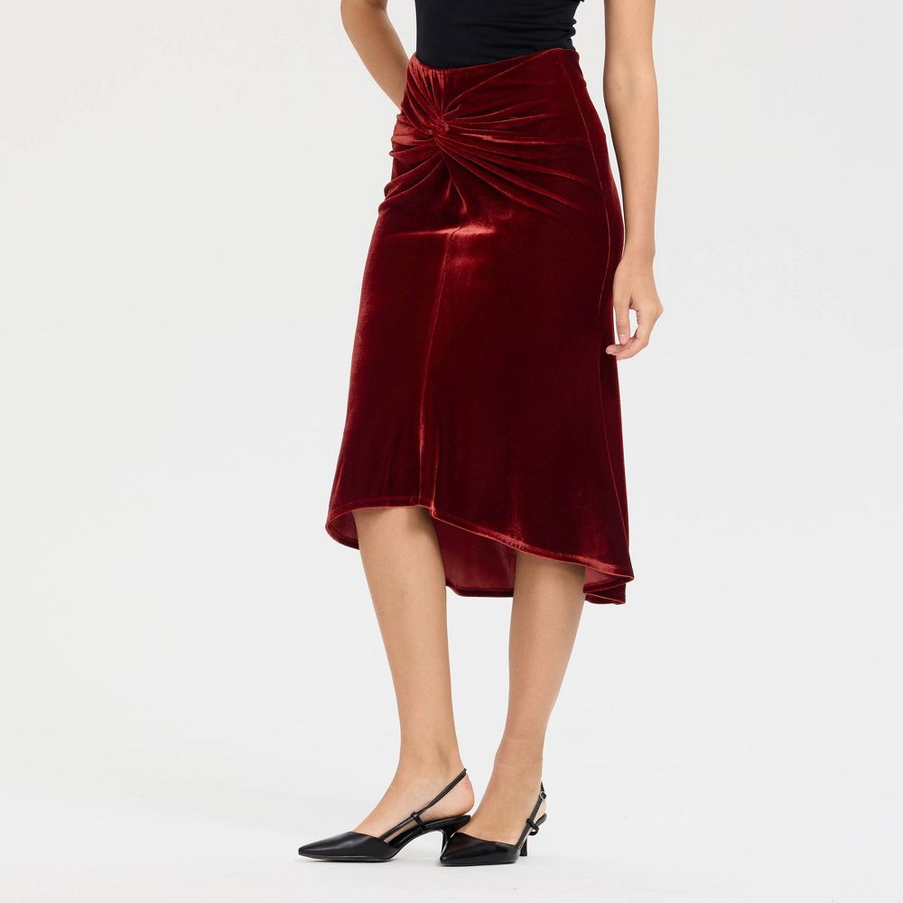 New - Women's Velvet Twist Midi Pull-On Skirt - A New Day™ Rose Red M