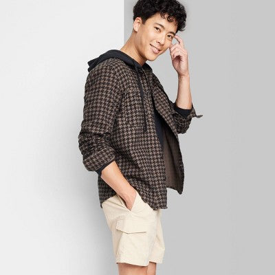 Open Box - Original Use Men's Checked Plaid Hooded Button-Down Shirt Casual Flannel Jacket Original UseBullseye Deals