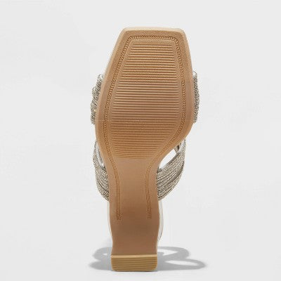 Open Box - A New Day Women's Chunky Block High Heels Sandals Strappy Wide Width Rhinestones A New DayBullseye Deals