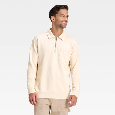 Open Box - Men's Vintage 1/4 Zip Sweatshirt - Goodfellow & Co™ Off-White XXL