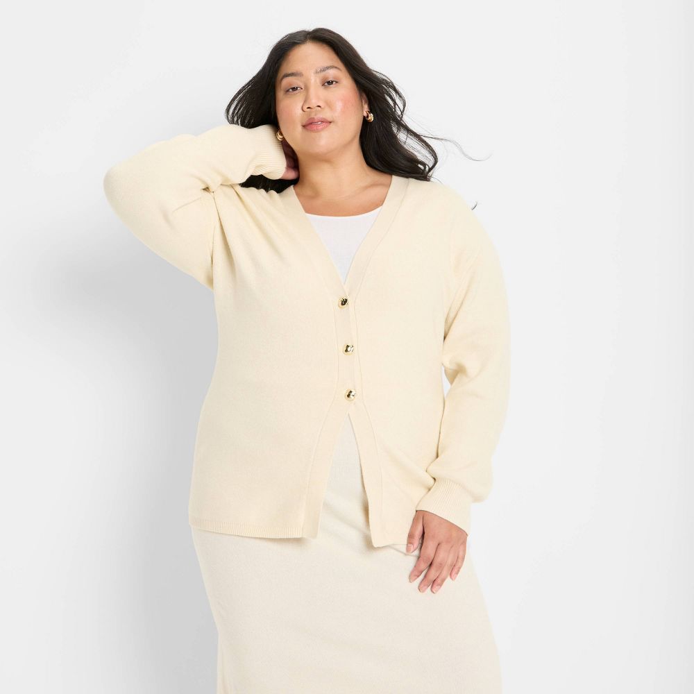 New - Women's Nipped Waist Cardigan - Future Collective Cream 1X