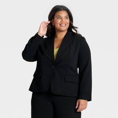 New - Women's Signature Crepe Fitted Blazer - A New Day™ Black 1X