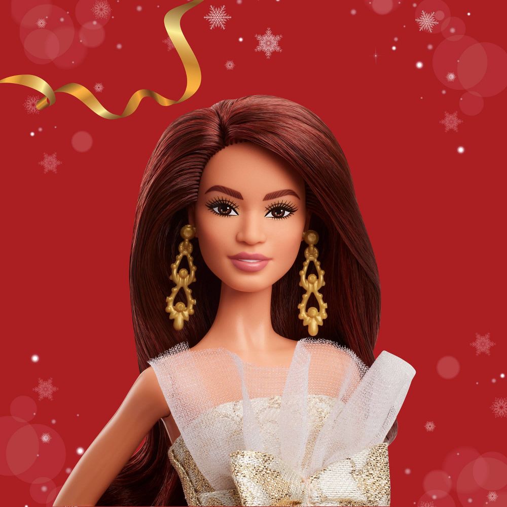 Open Box - Barbie Signature 2025 Holiday Barbie Fashion Doll, Seasonal Collector, Dark Brown Hair with Silver & Gold Gown