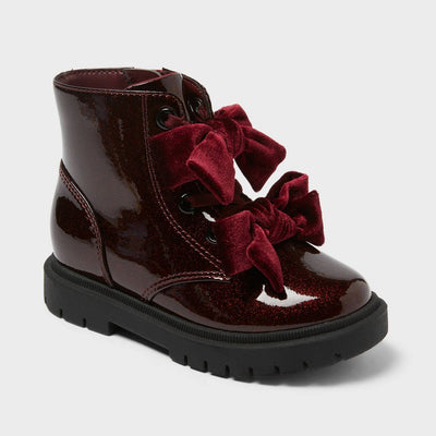 New - Toddler Estes Shimmer Combat Boots - Cat & Jack™ Burgundy 7T
