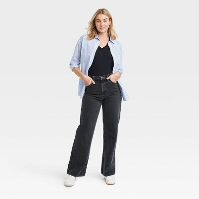 New - Universal Thread Women's High Waisted Wide Leg Cropped High-Rise Jeans, Black Universal ThreadBullseye Deals
