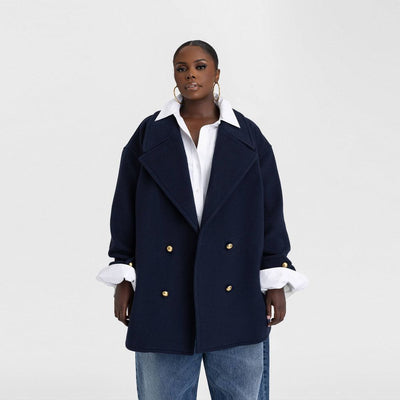 New - KBB by KAHLANA Women's 'The Pea Coat' - Navy Blue XXL