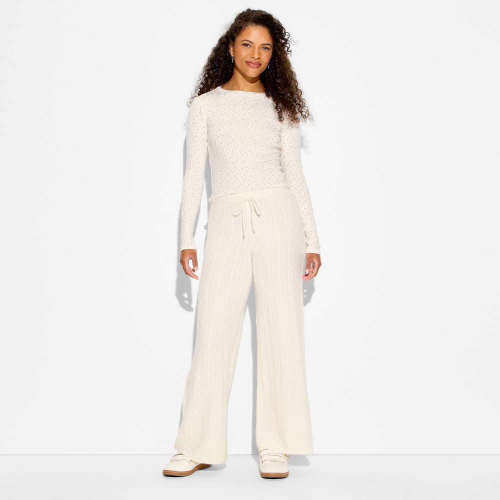 New - Women's Mid-Rise Cable Sweater Pants - Wild Fable™ Off-White XS