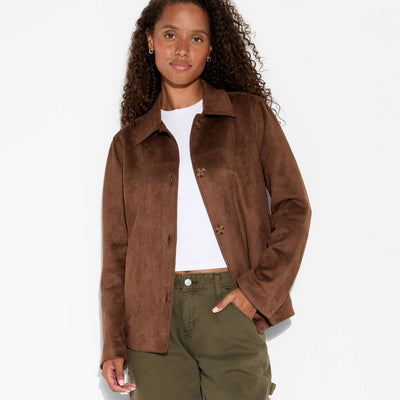New - Women's Pointed Collar Faux Suede Chore Coat - Wild Fable™ Brown XL