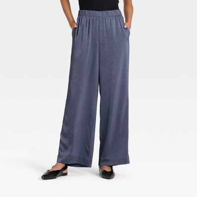 Open Box - Women's Crinkled Satin Pull-On Pants - A New Day™ Blue S
