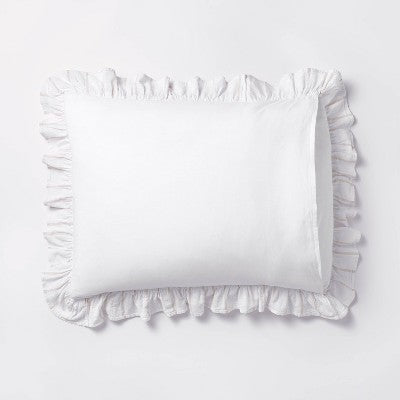 New - Threshold Studio McGee Cotton Slub Comforter Set Ruffle Accents White/Khaki King Threshold designed w/Studio McGeeBullseye Deals
