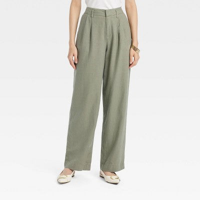 New - Women's High-Rise Linen Pleat Front Straight Trousers - A New Day A New DayBullseye Deals