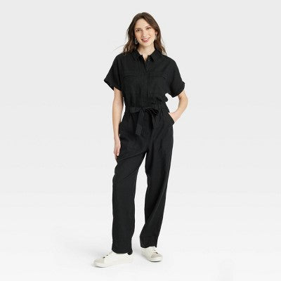 Universal Thread Women's Short Sleeve Linen Boilersuit Casual Jumpsuit Universal ThreadBullseye Deals