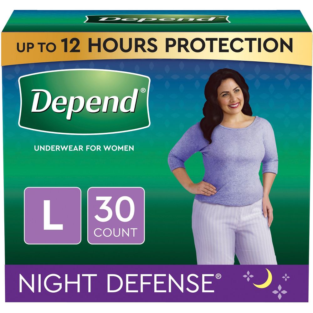 Open Box - Depend Night Defense Adult Incontinence Underwear for Women - Overnight Absorbency - L - Blush - 30ct