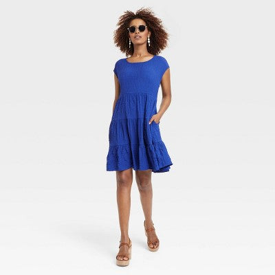 Knox Rose Women's Short Puff Sleeve Eyelet Midi Dress Smocked Waist Knox RoseBullseye Deals