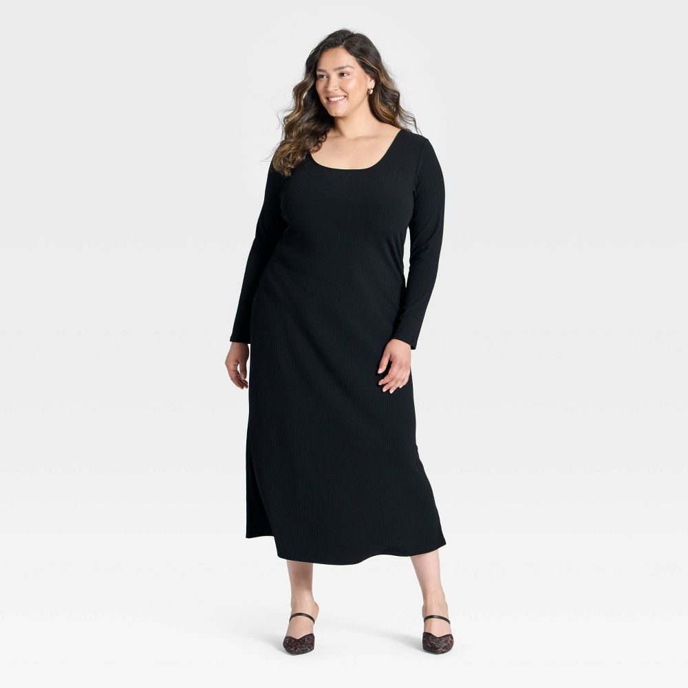New - Women's Long Sleeve Rib-Knit Maxi Dress - A New Day™ Black 2X