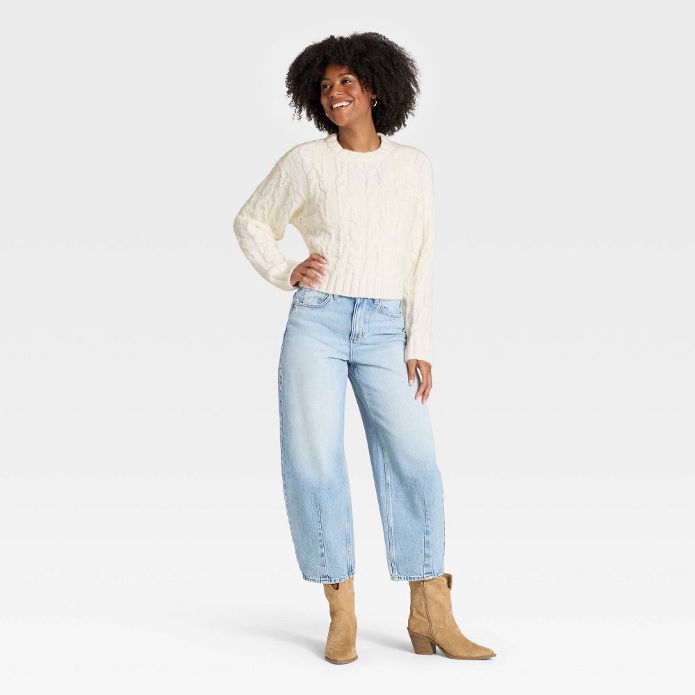 Open Box - Women's Cozy Cable Crewneck Pullover Sweater - Universal Thread™ Cream L