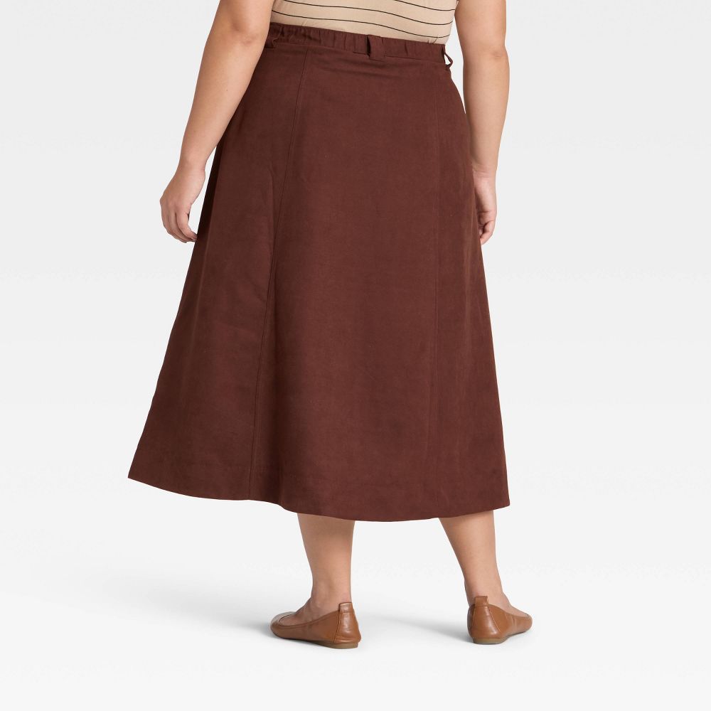 New - Women's Faux Suede Midi A-Line Skirt - Universal Thread™ Brown 30