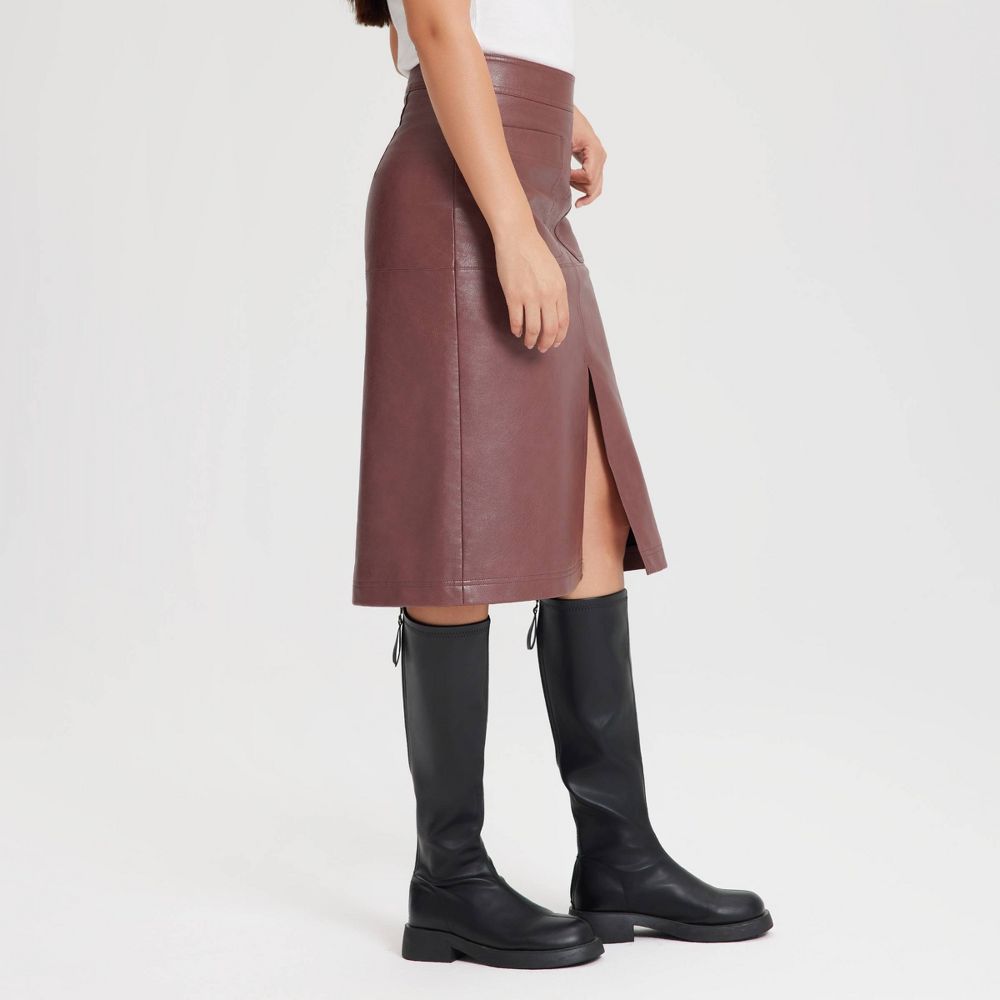 New - Women's Faux Leather Midi A-Line Skirt - Universal Thread™ Red 10