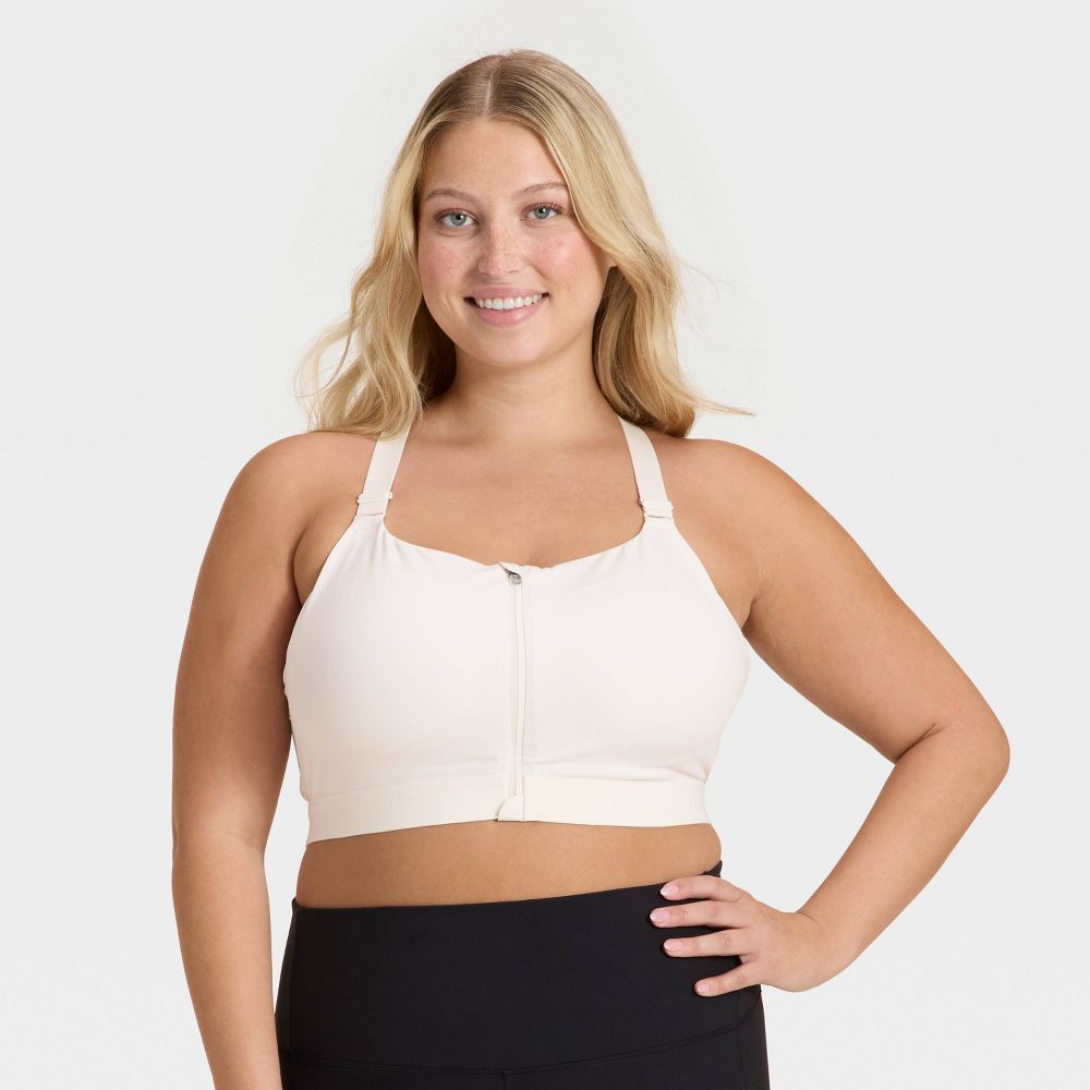 New - Women's High Support Front Zip Bra - All In Motion™ Cream 40D