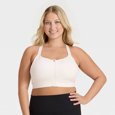 New - Women's High Support Front Zip Bra - All In Motion™ Cream 40D