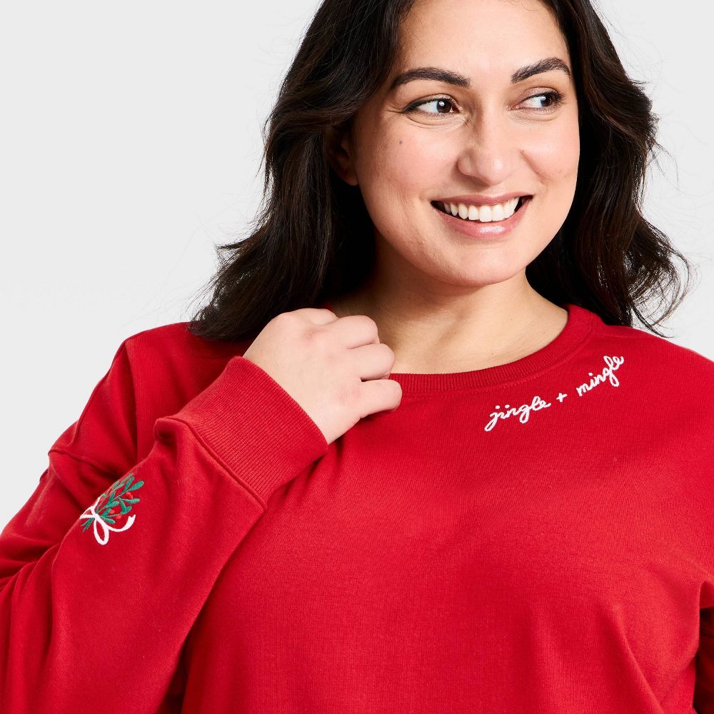New - Women's Holiday French Terry Rib-Knit Sweatshirt - Ava & Viv™ Red 2X