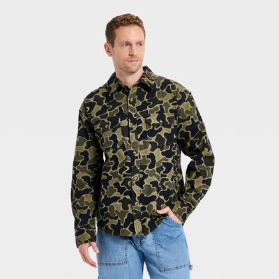 New - Men's Camo Print Vintage Utility Shirt - Goodfellow & Co™ Olive Green L