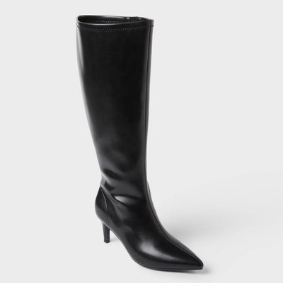 New - Women’s Nelly Under Knee Heeled Boots with Memory Foam Insole - A New Day™ Black 5W
