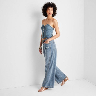 New - Future Collective with Jenee Naylor Women's Wide Leg Full Distressed Jeans Future Collective with Jenee NaylorBullseye Deals
