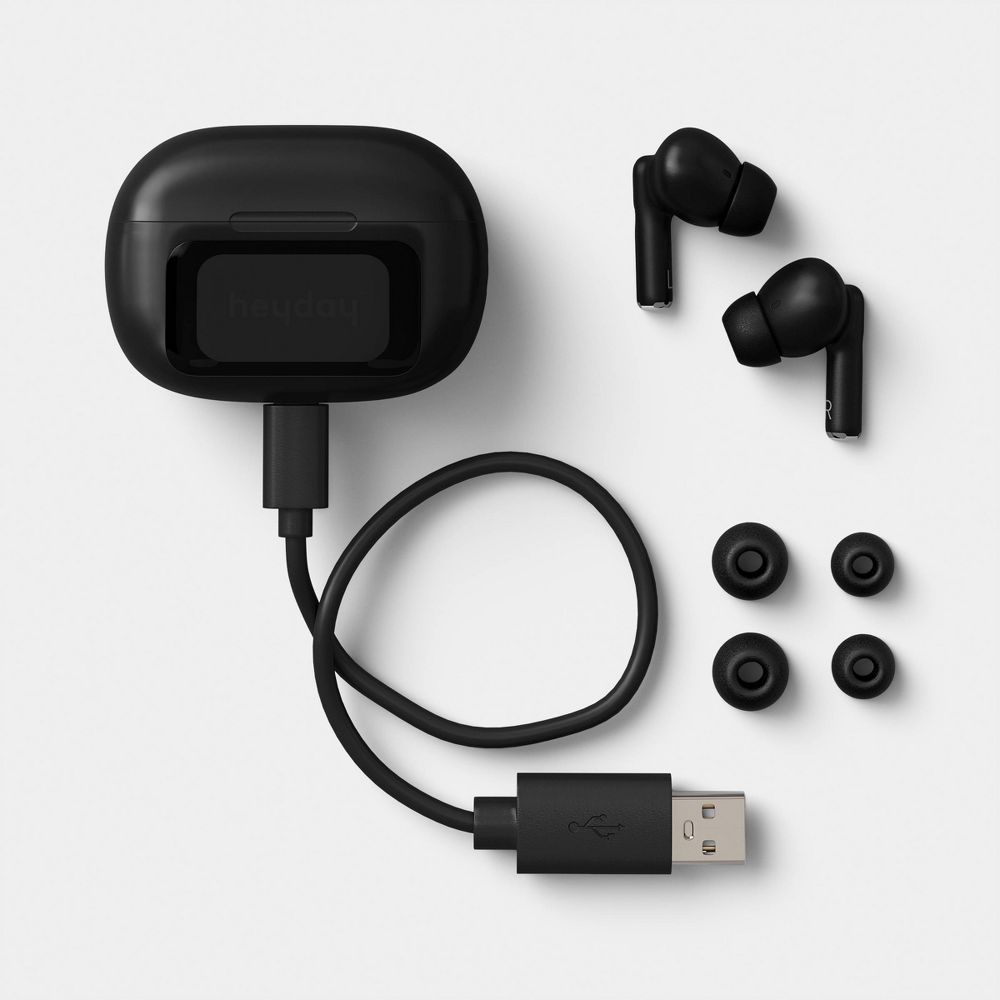 Open Box - True Wireless Active Noise Cancelling Earbuds with Screen Black - heyday™