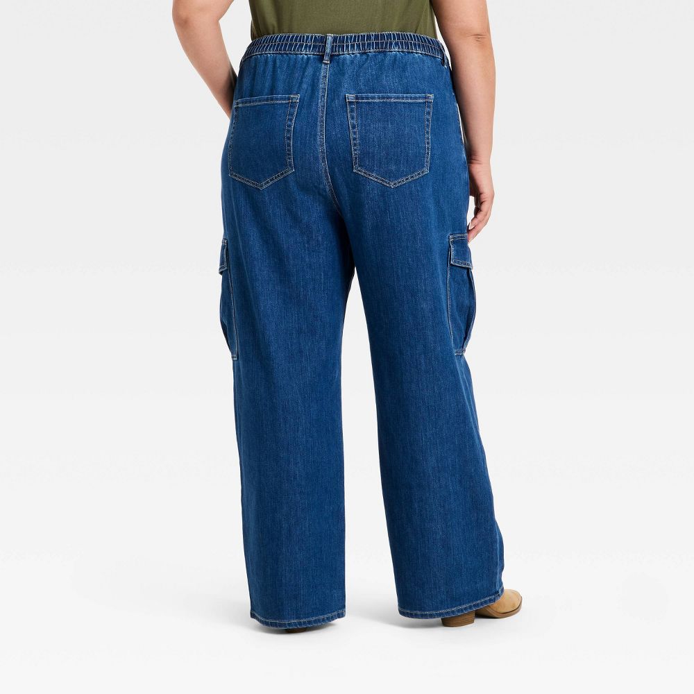 New - Women's Baggy Pull-On Cargo Pants - Ava & Viv™ Blue Denim 24