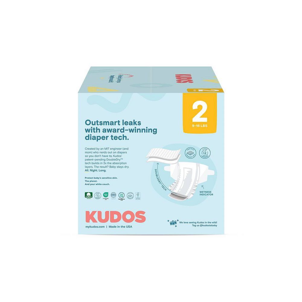 New - Kudos Chlorine Free Cotton-Lined Disposable Diapers - Size 2 - 72ct