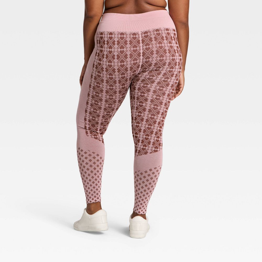 New - Women's Seamless High-Rise Printed Leggings - All In Motion™ Maroon/Light Pink S