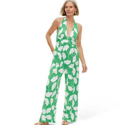 New - Diane von Furstenberg Women's Halter Jumpsuit Deep V-Neck, Ginkgo Green Diane von Furstenberg for TargetBullseye Deals