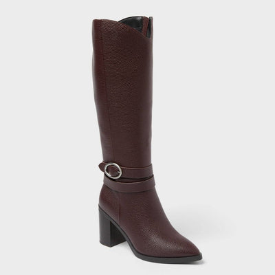 Open Box - Women’s Rhonda Under Knee Heeled Boots with Memory Foam Insole - A New Day™ Burgundy 8