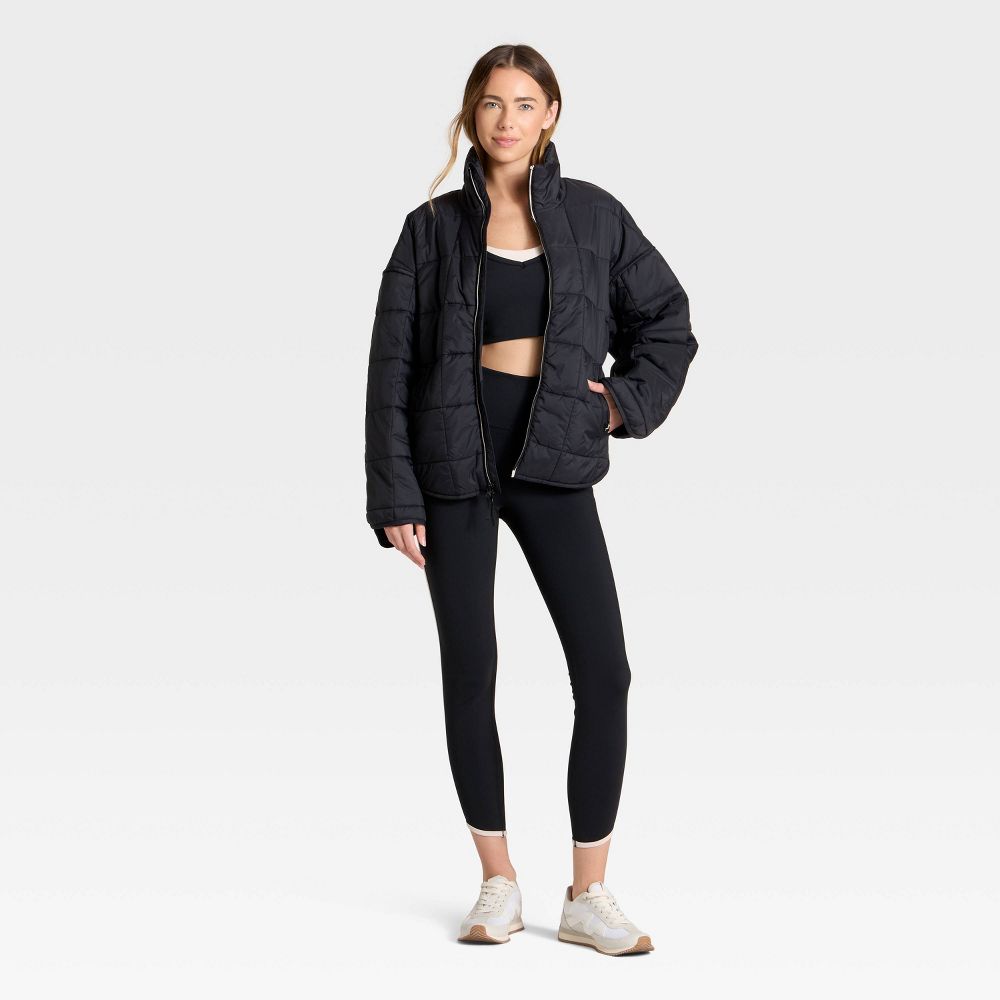 New - Women's Oversized Quilted Puffer Jacket - JoyLab™ Black XS