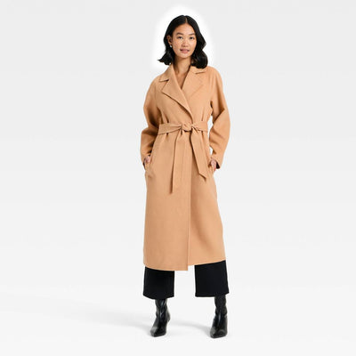 Open Box - Women's Double Faced Wrap Coat - A New Day™ Camel L